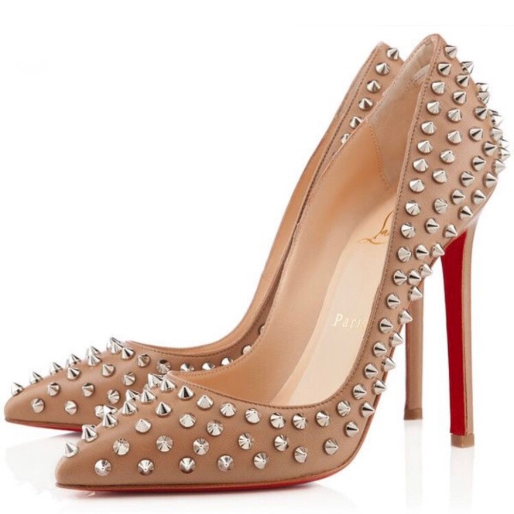 Christian Louboutin NUDE ORIGINAL PRE-2013 PIGALLE SPIKES 120 PUMPS Heels